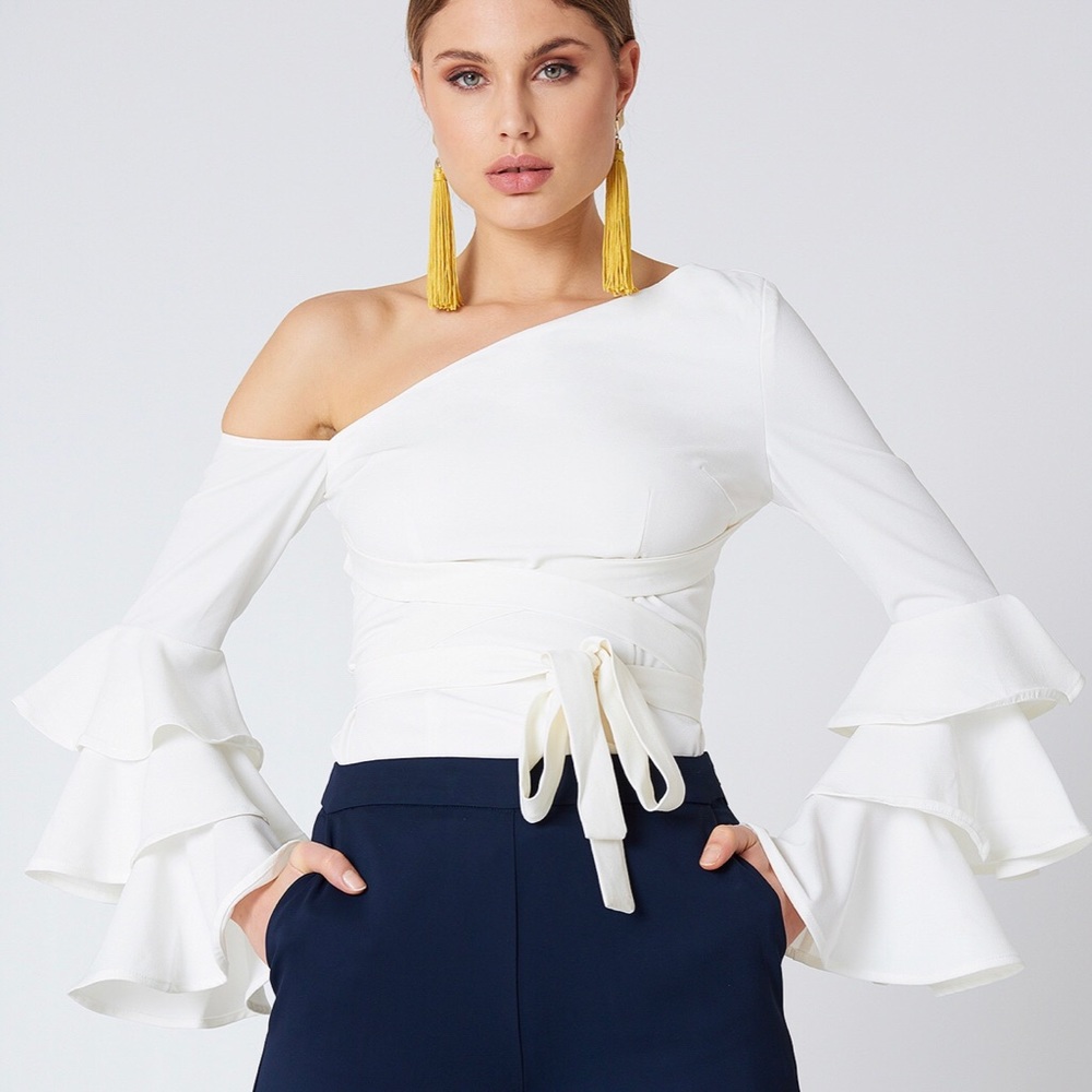 Sexy Asymmetrical Blush Fitted Ruffle Tie Top 12